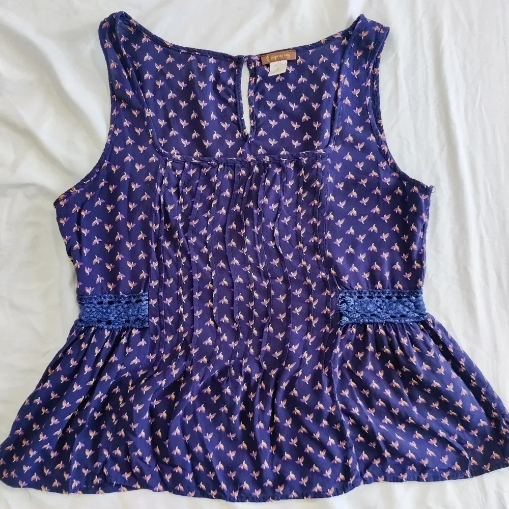 Copper Key Blue peplum Blouse Size S